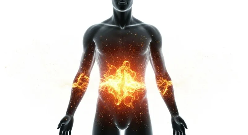 Ilustração 3D representando a ativação do metabolismo e queima calórica.